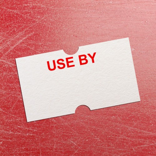Use By Price Gun Label 21mm x 12mm White with Red Text (per roll)